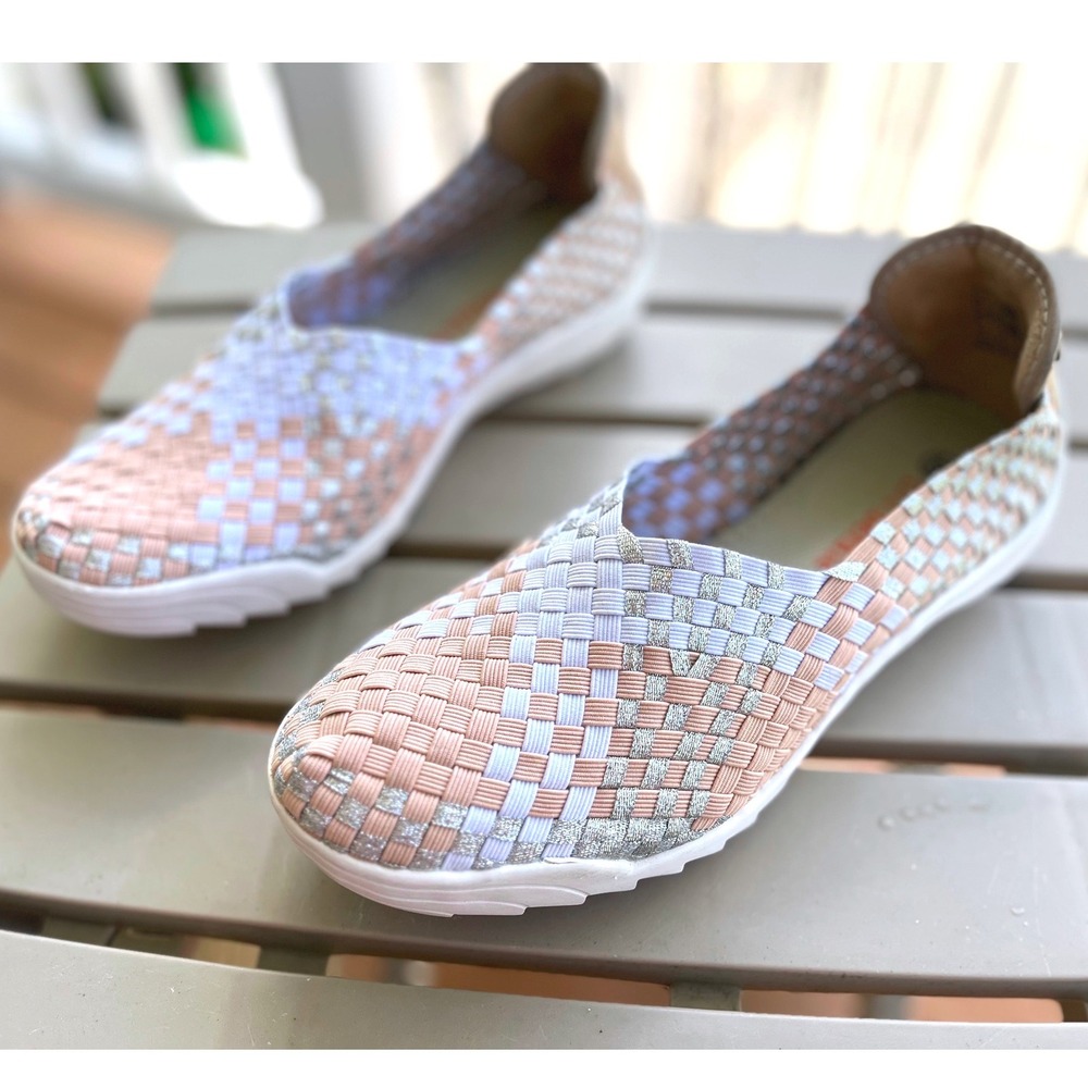 Bernie Mev Rigged Fly Woven Slip On Sneakers Blush Silver Metallic Womens 38/7